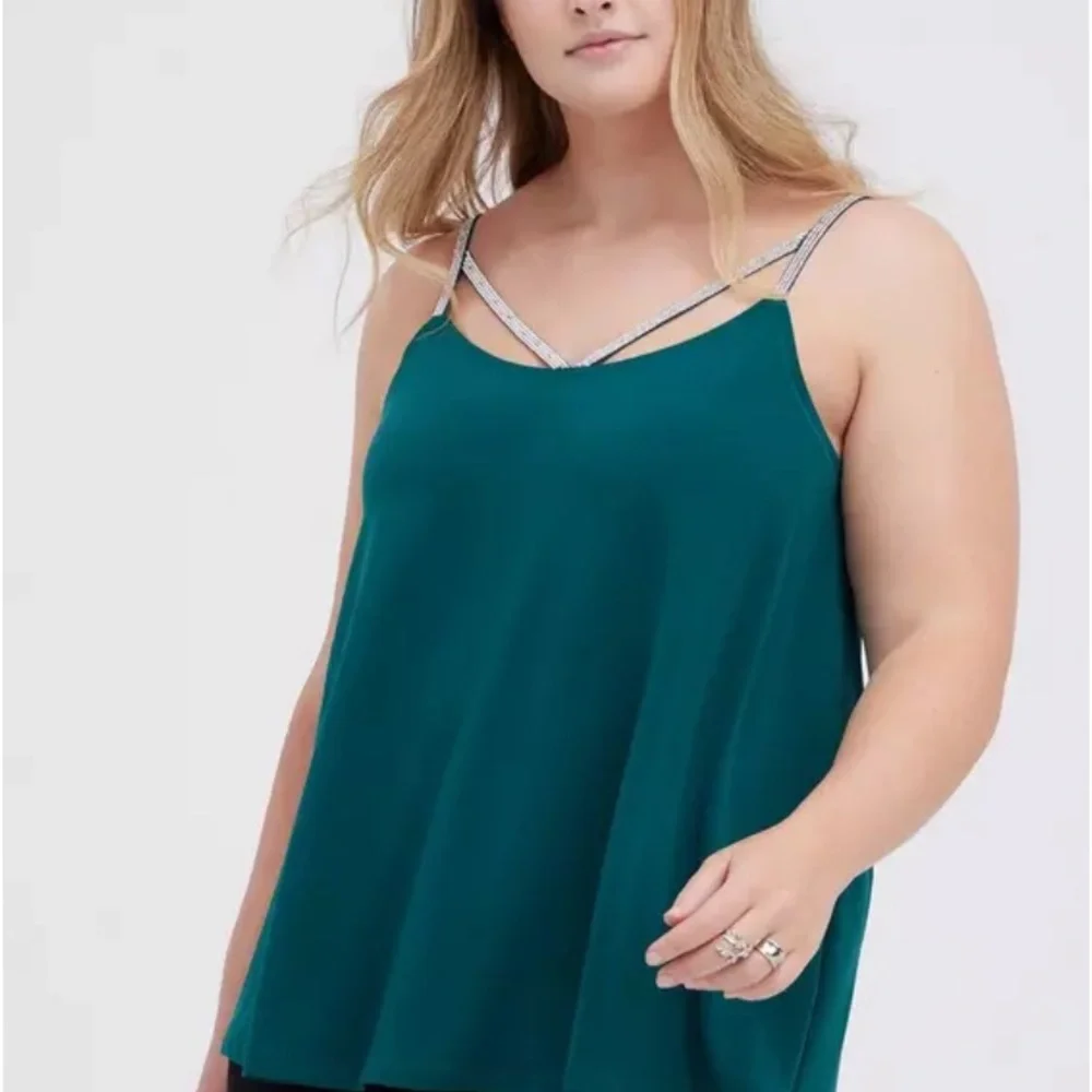 Torrid Tops LOT‎ OF 2 Tank Plus Size 4X Green Bling Cami Black Sheer Long Sleeve
